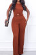 Brown Casual Solid Hollowed Out Patchwork O Neck Short Sleeve Two Pieces
