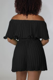 Black Casual Solid Patchwork Fold Off the Shoulder Straight Rompers