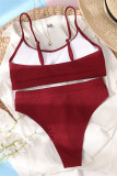 Burgundy Fashion Sexy Solid Backless Swimwears (With Paddings)