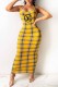 Yellow Fashion Sexy Plaid Letter Spaghetti Strap One Step Skirt Dresses