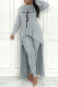 Grey Casual Print Patchwork O Neck Long Sleeve Two Pieces