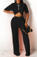 Black Fashion Casual Print Basic O Neck Short Sleeve Two Pieces