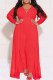Red Fashion Casual Solid Patchwork V Neck Plus Size Two Pieces