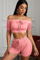Pink Fashion Sexy adult Ma'am Patchwork Solid Two Piece Suits Straight Short Sleeve Two Pieces