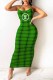 Green Fashion Sexy Plaid Letter Spaghetti Strap One Step Skirt Dresses
