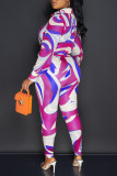 Green Fashion Casual Print Patchwork Buckle Turndown Collar Long Sleeve Two Pieces