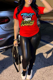Red Fashion Casual Letter Print Patchwork O Neck T-Shirts