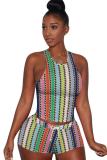 Stripe Fashion Sexy adult Patchwork Print Character Tie Dye Two Piece Suits Straight Sleeveless Two Pieces