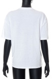White Casual Print Patchwork O Neck T-Shirts