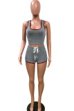 Grey Fashion Active Solid Two Piece Suits Straight Sleeveless Two Pieces
