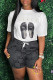 Gray White Fashion Casual Print Patchwork O Neck Short Sleeve Two Pieces