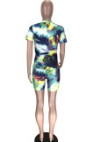 Powder blue Fashion Active Patchwork Print Tie Dye Two Piece Suits Straight Short Sleeve Two Pieces