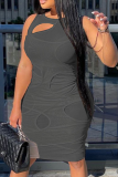 Light Blue Sexy Solid Mesh O Neck Pencil Skirt Dresses