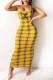 Yellow Fashion Sexy Plaid Letter Spaghetti Strap One Step Skirt Dresses