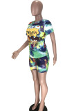 Yellow Fashion Active Patchwork Print Tie Dye Two Piece Suits Straight Short Sleeve Two Pieces