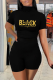 Black Casual Print Patchwork Half A Turtleneck Short Sleeve Two Pieces