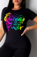 Black Fashion Street Print Patchwork Letter O Neck T-Shirts