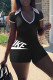Black Casual Print Patchwork V Neck Regular Rompers
