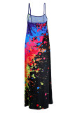 Orange Fashion Sexy Casual Print Backless Spaghetti Strap Long Dress