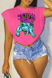 Pink Fashion Casual Print Patchwork O Neck T-Shirts