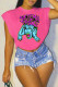 Rose Red Fashion Casual Print Patchwork O Neck T-Shirts