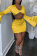 Yellow Fashion Sexy Solid Patchwork V Neck Long Sleeve Two Pieces