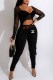 Black Fashion Sexy Letter Patchwork Square Collar Long Sleeve Two Pieces