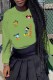 Fruit Green Fashion Street Character Patchwork O Neck Tops
