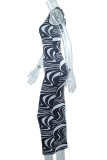 Black Fashion Sexy Print Hollowed Out O Neck Sleeveless Dress Dresses