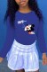 Blue Fashion Street Character Patchwork O Neck Tops