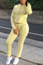 Yellow Casual Solid O Neck Long Sleeve Two Pieces