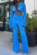Blue Fashion Casual Solid Bandage Patchwork V Neck Long Sleeve Two Pieces