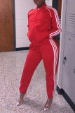 Red Casual Solid O Neck Long Sleeve Two Pieces