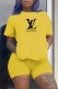 Yellow Fashion Casual Print Letter O Neck Short Sleeve Two Pieces