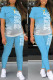 Baby Blue Casual Print Patchwork O Neck Short Sleeve Two Pieces