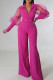 Rose Red Casual Elegant Solid Patchwork V Neck Straight Jumpsuits