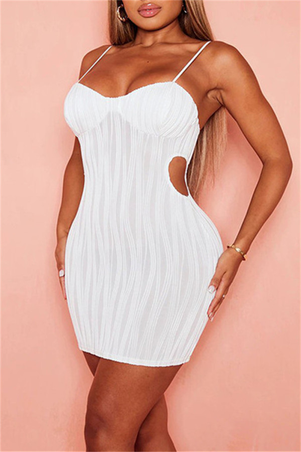 White Fashion Sexy Solid Hollowed Out Backless Spaghetti Strap Sleeveless Dress Dresses