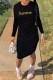 Black Fashion Casual Print Letter O Neck One Step Skirt Dresses