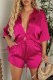 Rose Red Fashion Sexy Print Letter Turndown Collar Short Sleeve Two Pieces