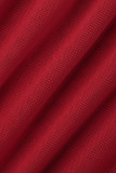 Red Sexy Solid Patchwork See-through Regular High Waist Pencil Solid Color Bottoms