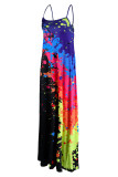 Orange Fashion Sexy Casual Print Backless Spaghetti Strap Long Dress