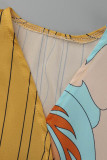 Yellow Fashion Casual Print Patchwork V Neck Short Sleeve Dress