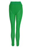 Red Sexy Solid Patchwork See-through Regular High Waist Pencil Solid Color Bottoms