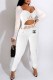 White Fashion Sexy Letter Patchwork Square Collar Long Sleeve Two Pieces