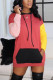 Red Living Solid Patchwork Hooded Collar Wrapped Skirt Dresses