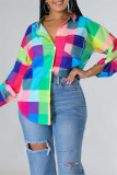 Red Fashion Casual Print Hollowed Out Backless Turndown Collar Tops