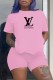 Pink Fashion Casual Print Letter O Neck Short Sleeve Two Pieces