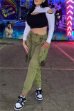 Green Fashion Casual Solid Patchwork Regular High Waist Conventional Patchwork Bottoms