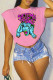 Pink Fashion Casual Print Patchwork O Neck T-Shirts