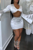 Red Fashion Sexy Solid Patchwork V Neck Long Sleeve Two Pieces